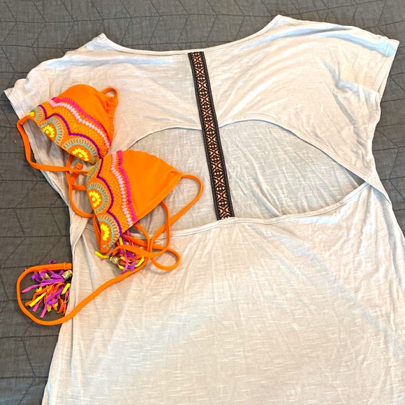 Vibrant Trina Turk bikini top, embroidered detailing, upper tassel tie & coverup - Picture 4 of 8